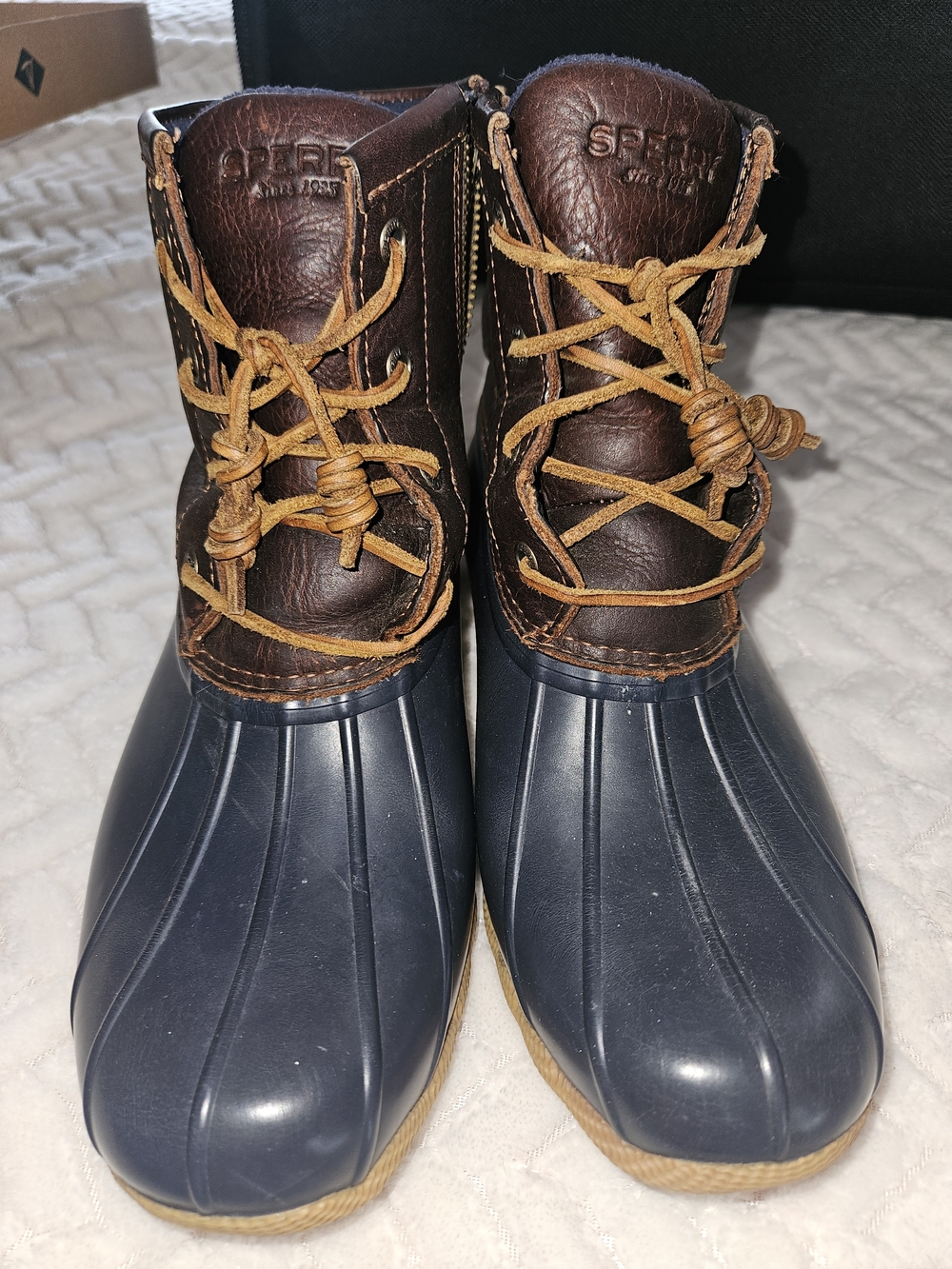 Sperry Navy Rubber & Brown Leather Lace-Up Duck Boots